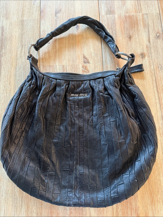 Miu Miu Handbags - Miu Miu Black Patchwork Pleated Leather Hobo Bag